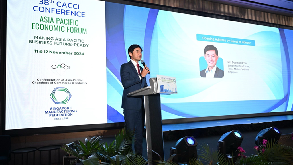 Singapore Senior Minister of State Mr. Desmond Tan speaks at 38th CACCI Conference
